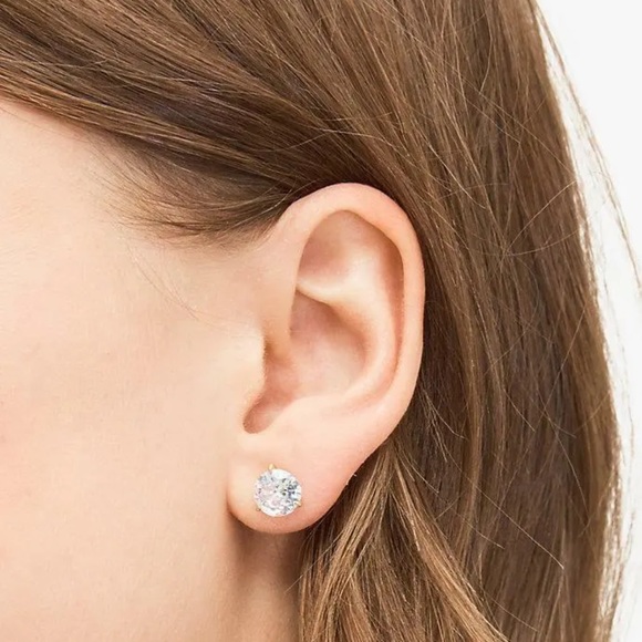 NWT Kate Spade brilliant statements tri-prong Round Stud Earrings Clear Gold,$80 - Picture 2 of 4